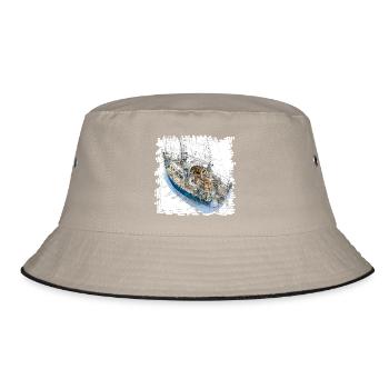 Segelyacht Skizzen Overlay CAD-Design - Bucket Hat - Khaki/Schwarz - Vorne