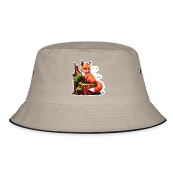 Niedlicher kleiner Fuchs (Comic-Aquarell) - Bucket Hat - Khaki/Schwarz - Vorne