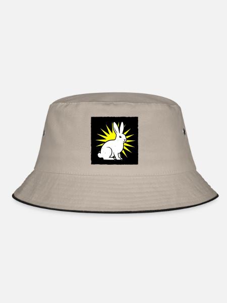 Cooler Hase im Punk Rock & Pop Art Stil - Bucket Hat - Khaki/Schwarz - Vorne