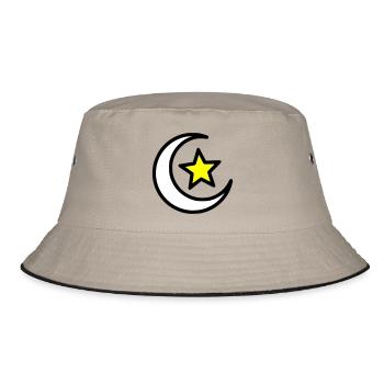 Crescent Moon & Star | Islamic Symbol Line Art - Bucket Hat - khaki/black - Front