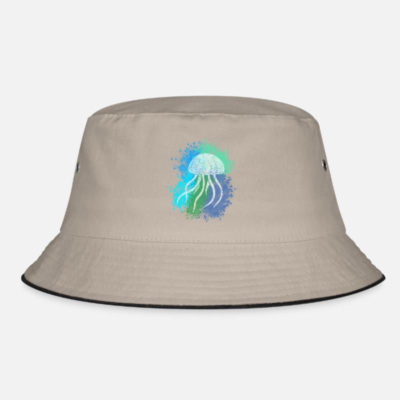 Zentangle Jellyfish - Bucket Hat - khaki/black