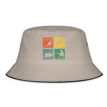Dinosaur Dino Dinos Tyrannosaurus Triceratops - Bucket Hat - khaki/black - Front