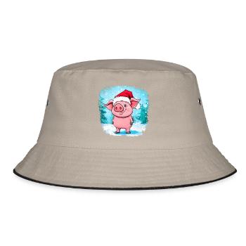 Schweinchen Weihnachten - Bucket Hat - Khaki/Schwarz - Vorne