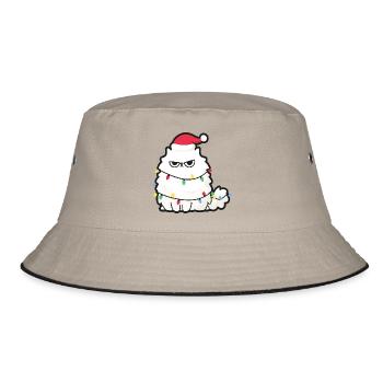 Grimmige Weihnachtskatze mit Lichtern - Bucket Hat - Khaki/Schwarz - Vorne