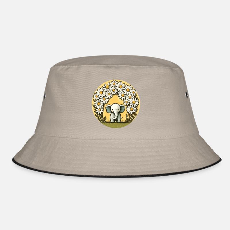 Elefant im Gänseblümchen-Ring - Bucket Hat - Khaki/Schwarz