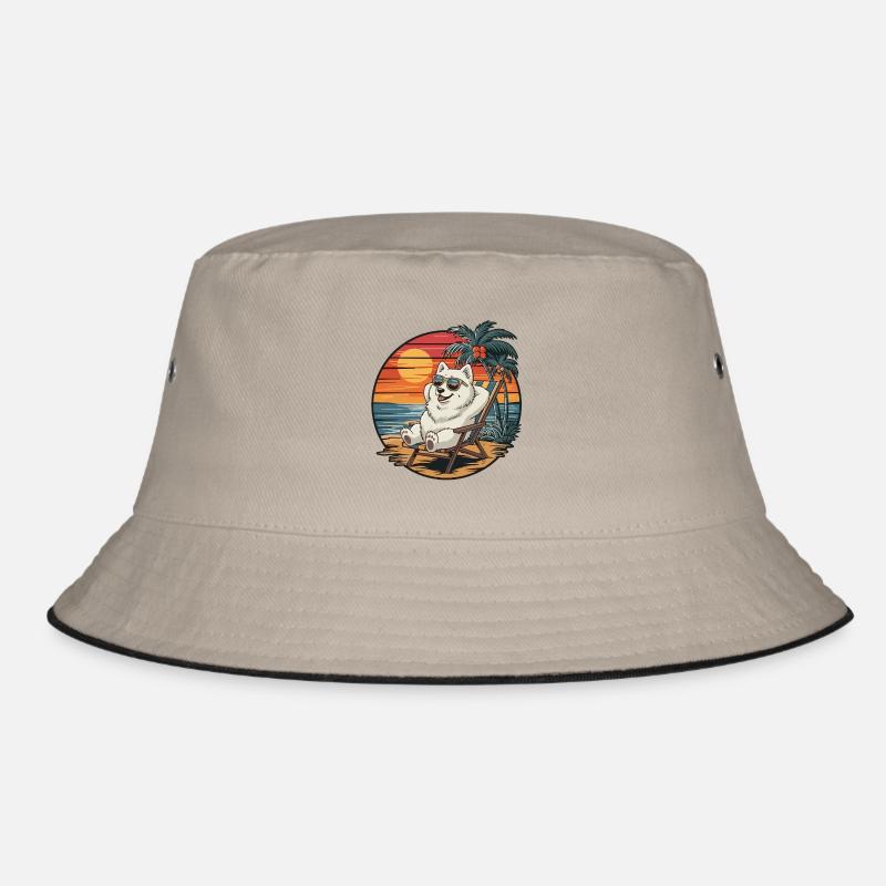 Funny Samoyed Dog on Beach Summer Vacation Sunset Bucket Hat