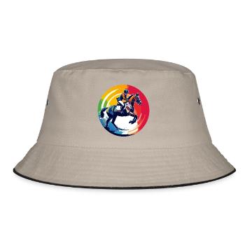 Regenbogen Springpferd Pferd Springreiten Motiv - Bucket Hat - Khaki/Schwarz - Vorne