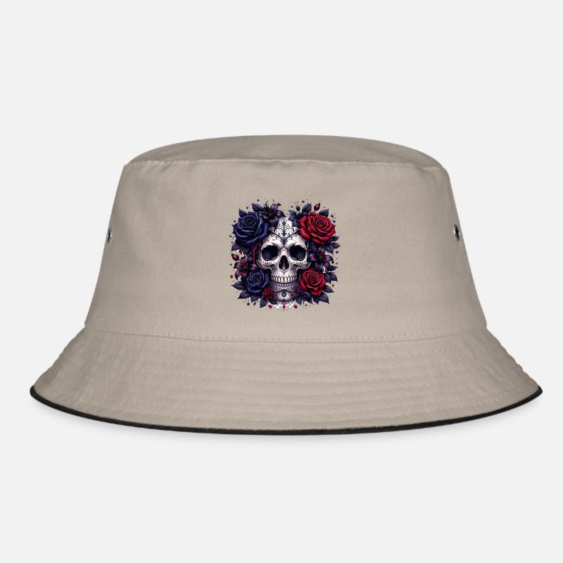 Gothic skull with roses - Bucket Hat - khaki/black