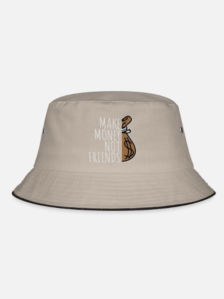 Make Money Not Friends Hustle Quote Saying Logo - Bucket Hat - khaki/black - Front