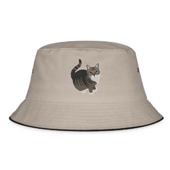 getigerte Katze mit weißen Pfoten - Bucket Hat - Khaki/Schwarz - Vorne