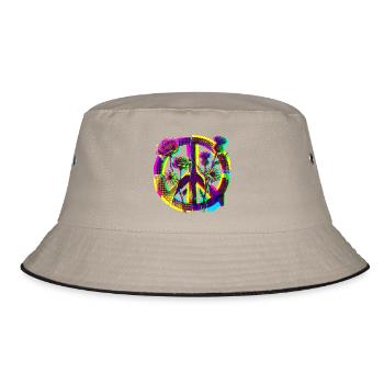 Peace Blumen Frieden Demo - Bucket Hat - Khaki/Schwarz - Vorne