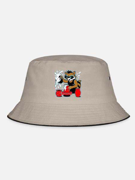 Waschbär-Keramik-Spritzer - Bucket Hat - Khaki/Schwarz