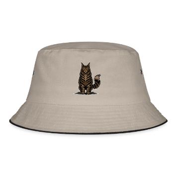 Maine Cat Coon Braunes Tabby-Majestic-Porträt - Bucket Hat - Khaki/Schwarz - Vorne