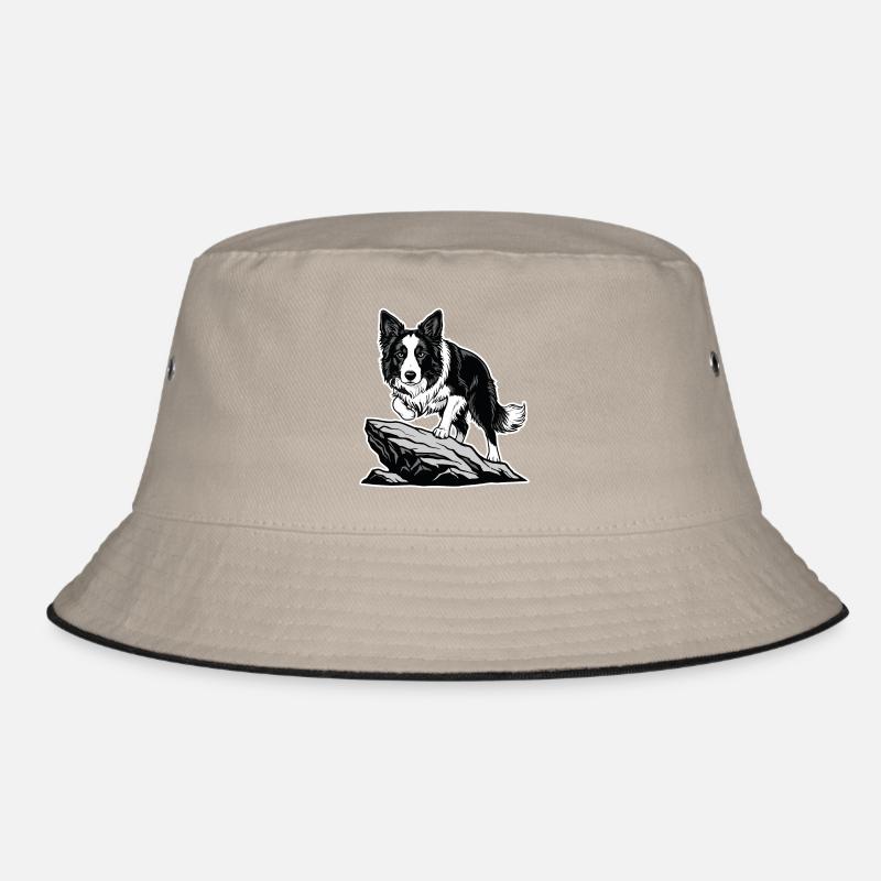Hund Border Collie auf Rock Portrait Agility Bucket Hat