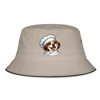 Cheerful Beagle Chef Good Mood Cartoon Kitchen - Bucket Hat - khaki/black - Front