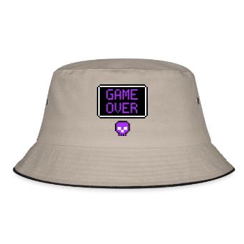 Game Over Skull Pixel Art - Bucket Hat - khaki/black - Front
