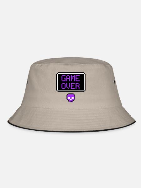 Game Over Totenkopf Pixel Art - Bucket Hat - Khaki/Schwarz - Vorne