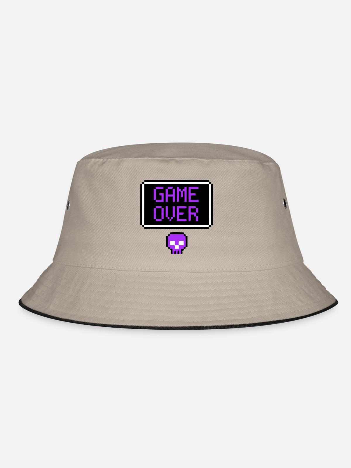 Game Over Skull Pixel Art - Bucket Hat - khaki/black - Front