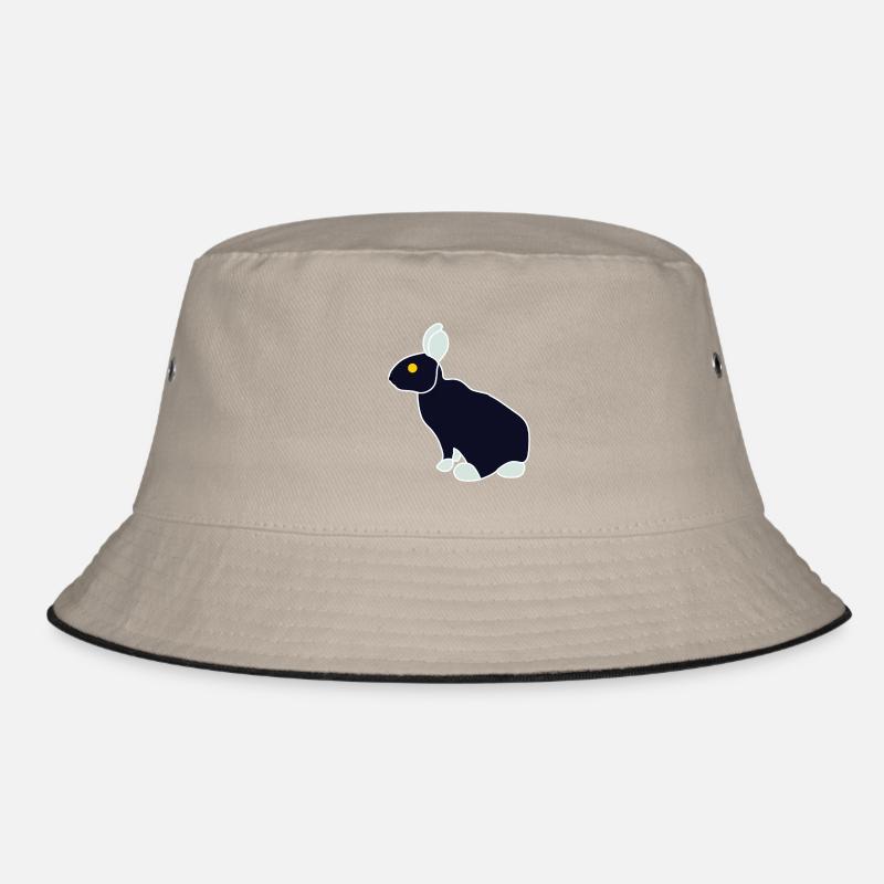 Minimalist Blue Black Rabbit - Bucket Hat - khaki/black
