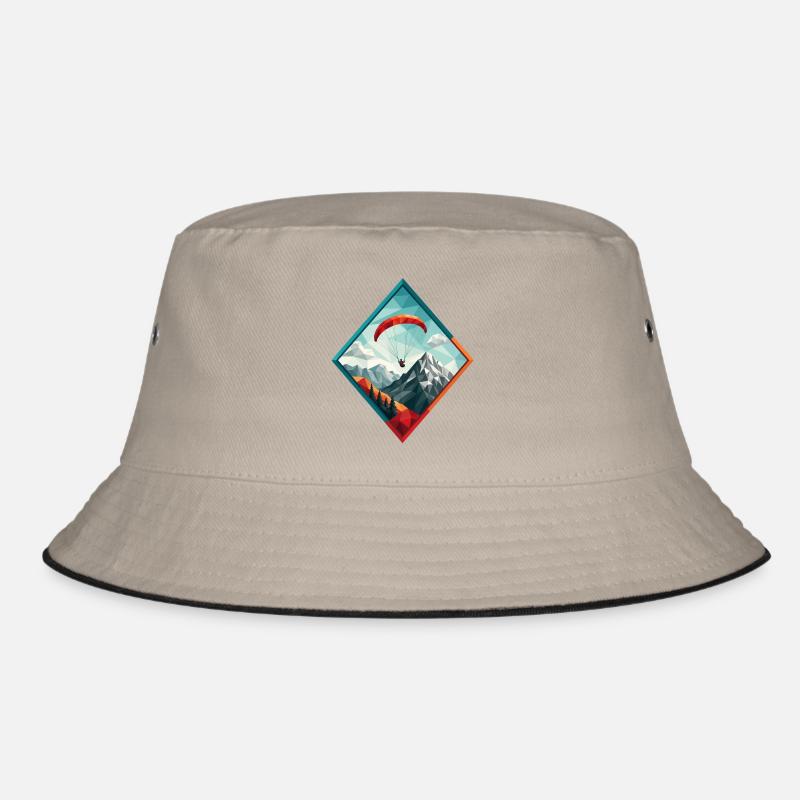 Paraglider über Berglandschaft - Bucket Hat - Khaki/Schwarz