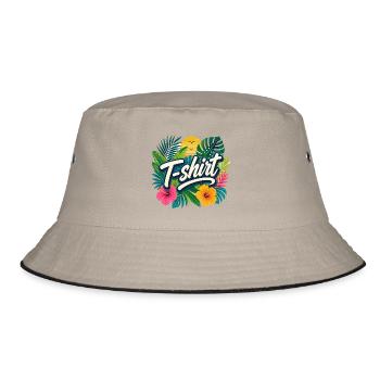 Tropisches Sommer-T-Shirt - Bucket Hat - Khaki/Schwarz - Vorne