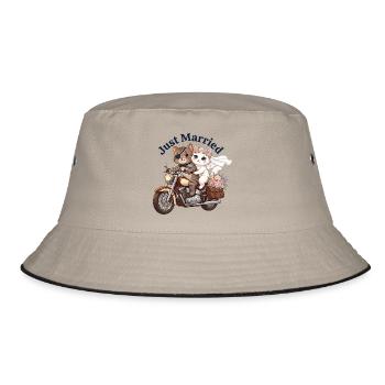 Just Married Cats On Motorcycle - Bucket Hat - khaki/black - Front