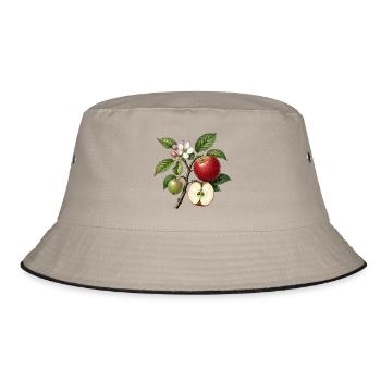 Apfelbaum (Malus domestica) – Botanische Illustration - Bucket Hat - Khaki/Schwarz - Vorne