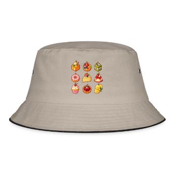 Bunte Dessert-Icons Kollektion - Bucket Hat - Khaki/Schwarz - Vorne