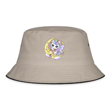 Pastell-Mondeinhorn auf Halbmond - Bucket Hat - Khaki/Schwarz - Vorne