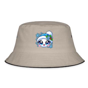 Kawaii Winter: Blaue Splitter und Stechpalme - Bucket Hat - Khaki/Schwarz - Vorne