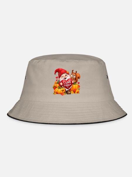 Herbstwichtel mit Herzschild - Bucket Hat - Khaki/Schwarz