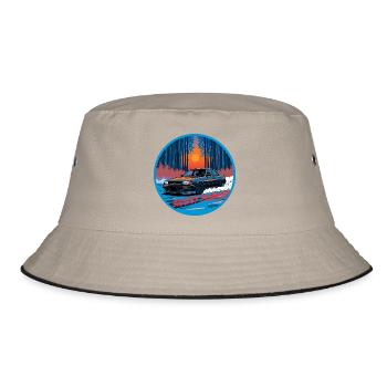 Midnight Bamboo Forest Retro Automotive Streetwear - Bucket Hat - Khaki/Schwarz - Vorne