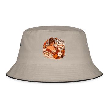 Boobs, Blankets & Pumpkin Spice - Bucket Hat - Khaki/Schwarz - Vorne