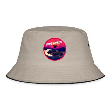 Fire Breed Retro Cyber Wolf JDM Streetwear - Bucket Hat - Khaki/Schwarz - Vorne