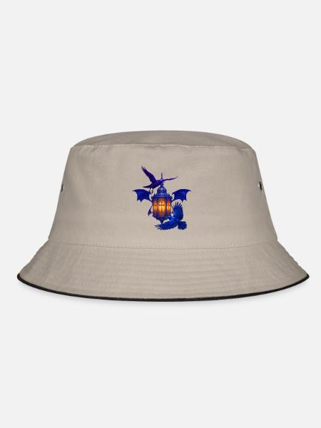 Blaues Lanternenlicht mit Raben - Bucket Hat - Khaki/Schwarz