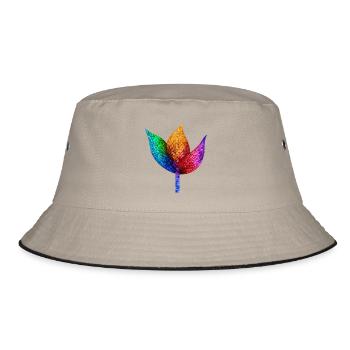 Regenbogengeometrisches Blatt - Bucket Hat - Khaki/Schwarz - Vorne