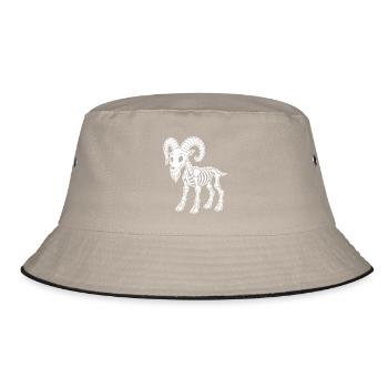 Süßes Skelett Bergziege Ziege Cartoon Shirt - Bucket Hat - Khaki/Schwarz - Vorne