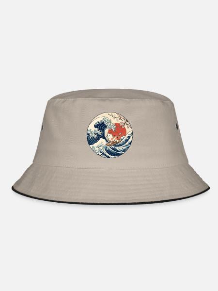 Katze surft auf der großen Welle - Bucket Hat - Khaki/Schwarz