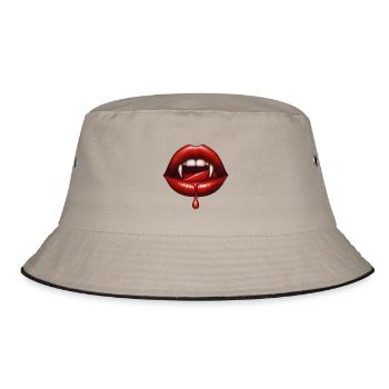 Vampir-Lippenbiss mit Tropf - Bucket Hat - Khaki/Schwarz - Vorne