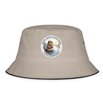 Angeln Geduld Petrijünger Biber Angler T-Shirt - Bucket Hat - Khaki/Schwarz - Vorne