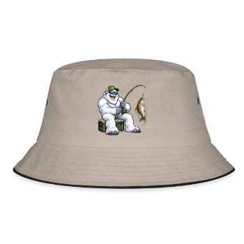 Fröhlicher Yeti beim Angeln – Lustiges Outdoor Mot - Bucket Hat - Khaki/Schwarz - Vorne