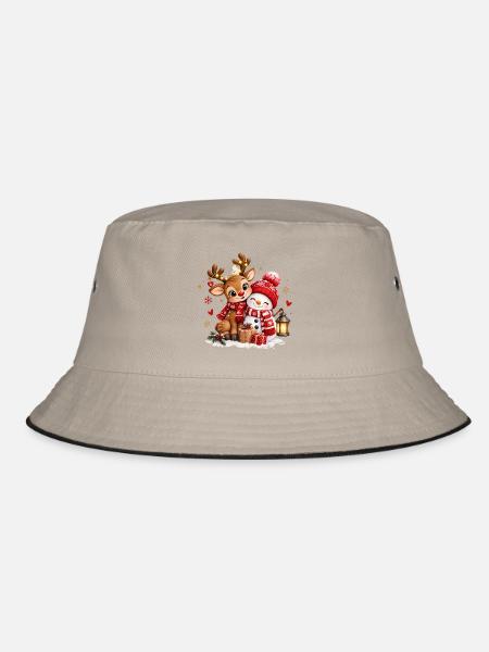 Winterfreunde Reh Schneemann - Bucket Hat - Khaki/Schwarz