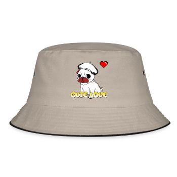 Süßer Liebes-Mops - Bucket Hat - Khaki/Schwarz - Vorne