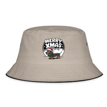 Merry Xmas Hund Dackel Weihnachten Winter Lustig - Bucket Hat - Khaki/Schwarz - Vorne