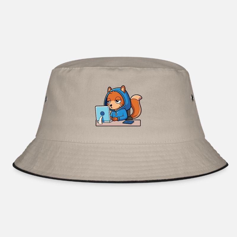 Niedliches Hacker Eichhörnchen im Hoodie vorm PC - Bucket Hat - Khaki/Schwarz