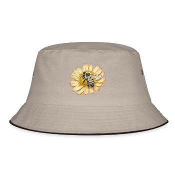 Cute bee and yellow flower - Bucket Hat - khaki/black - Front