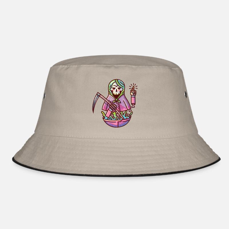 Eine Babuschka/ Matroschka mit Totenkopf und Gift - Bucket Hat - Khaki/Schwarz