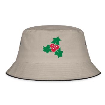 Holly leaves with red berries - Bucket Hat - khaki/black - Front