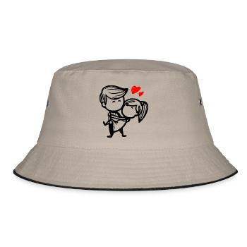 verliebtes Paar mit Herz - Bucket Hat - Khaki/Schwarz - Vorne