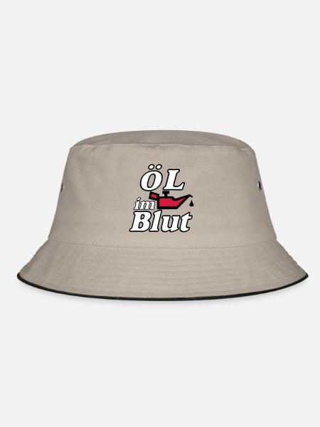 Auto Tuning Schrauber Kult Shirt, Öl im Blut (25) - Bucket Hat - Khaki/Schwarz - Vorne